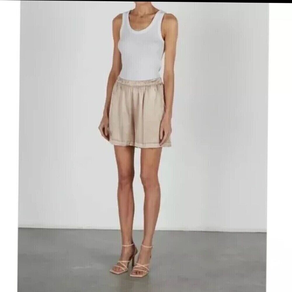 Enza‎ Costa Satin Bermuda Shorts in Khaki XS NWOT